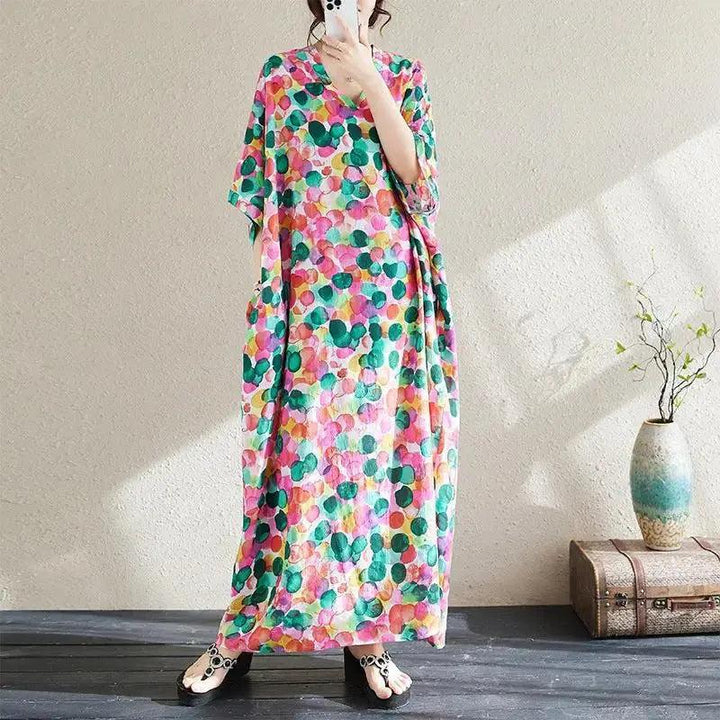 Bohemian Women's Dresses Vintage Printed V-Neck Dresses-Women's dress-Thebesttailor-Thebesttailor