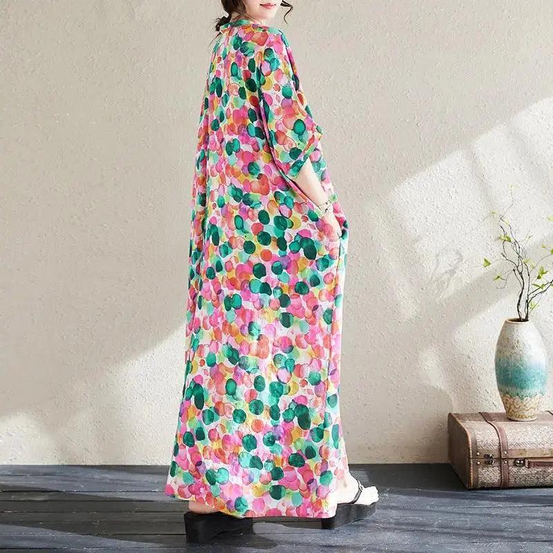 Bohemian Women's Dresses Vintage Printed V-Neck Dresses-Women's dress-Thebesttailor-Thebesttailor