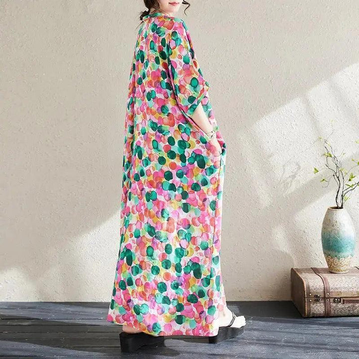 Bohemian Women's Dresses Vintage Printed V-Neck Dresses-Women's dress-Thebesttailor-Thebesttailor