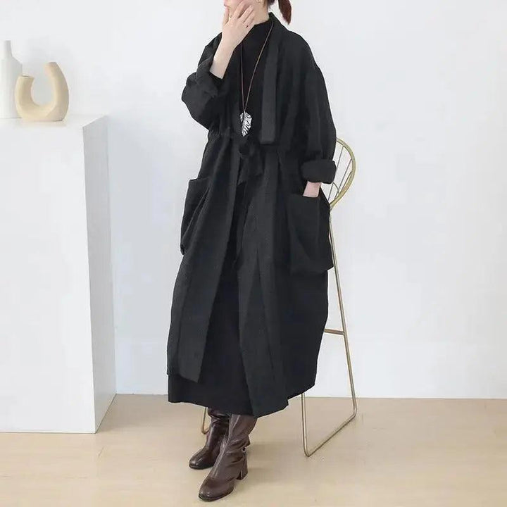 trench coat women Stylish Lace-Up Black Cotton Trench Coat-Women's coat-Thebesttailor-Thebesttailor
