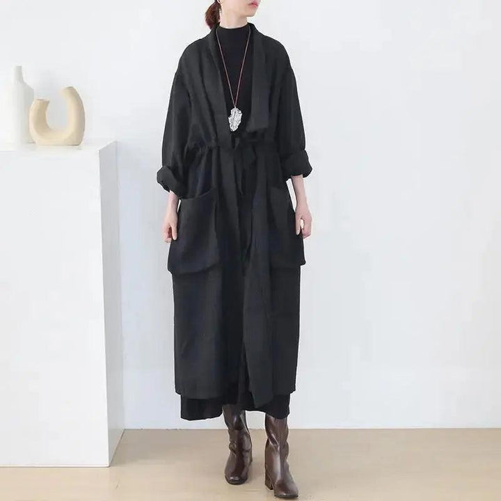trench coat women Stylish Lace-Up Black Cotton Trench Coat-Women's coat-Thebesttailor-Thebesttailor