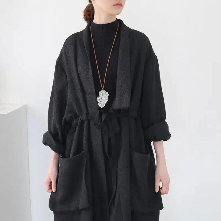trench coat women Stylish Lace-Up Black Cotton Trench Coat-Women's coat-Thebesttailor-Thebesttailor