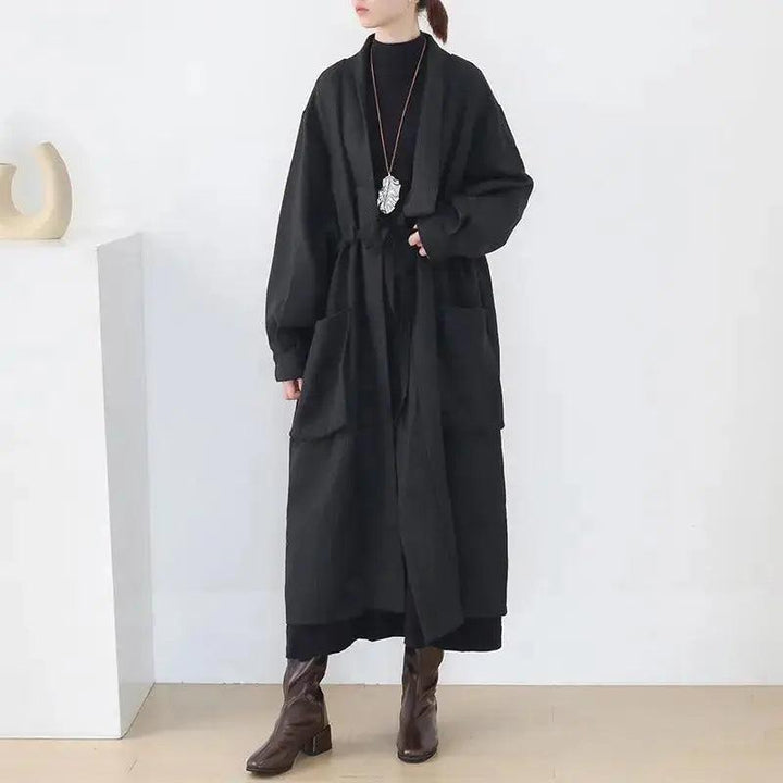 trench coat women Stylish Lace-Up Black Cotton Trench Coat-Women's coat-Thebesttailor-Thebesttailor