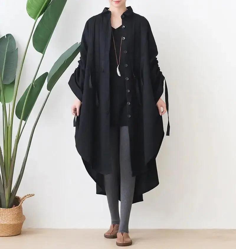 Irregular Single-Breasted Lapel Cotton Trench Coat-Women's coat-Thebesttailor-Thebesttailor