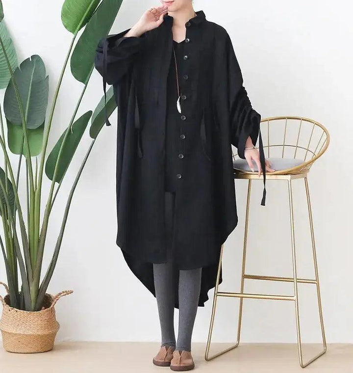 Irregular Single-Breasted Lapel Cotton Trench Coat-Women's coat-Thebesttailor-Thebesttailor