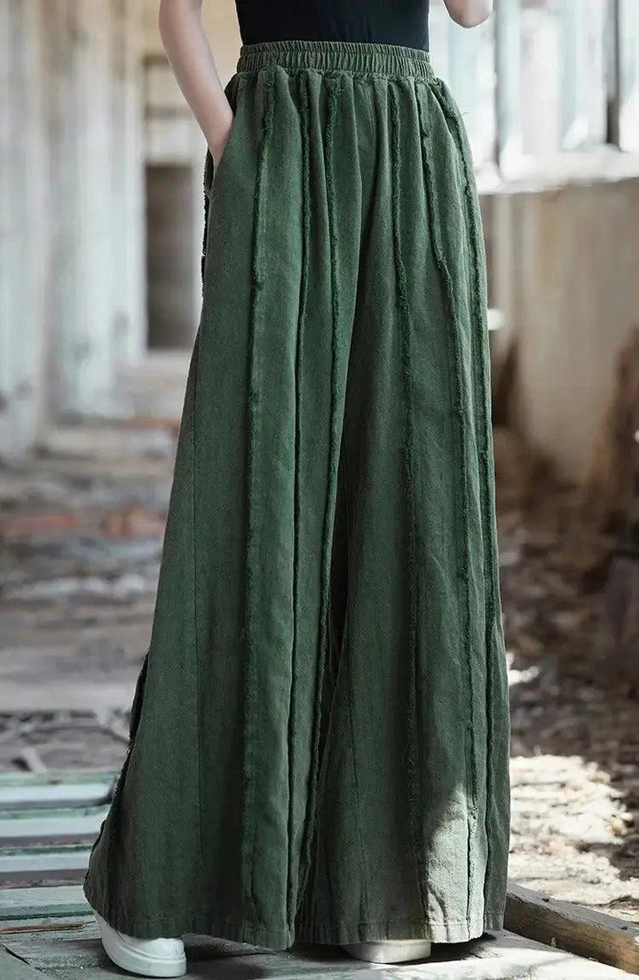Women's Linen Pants Culottes with Retro Wide Leg Style-Women's pants-Thebesttailor-One size-Green-Thebesttailor