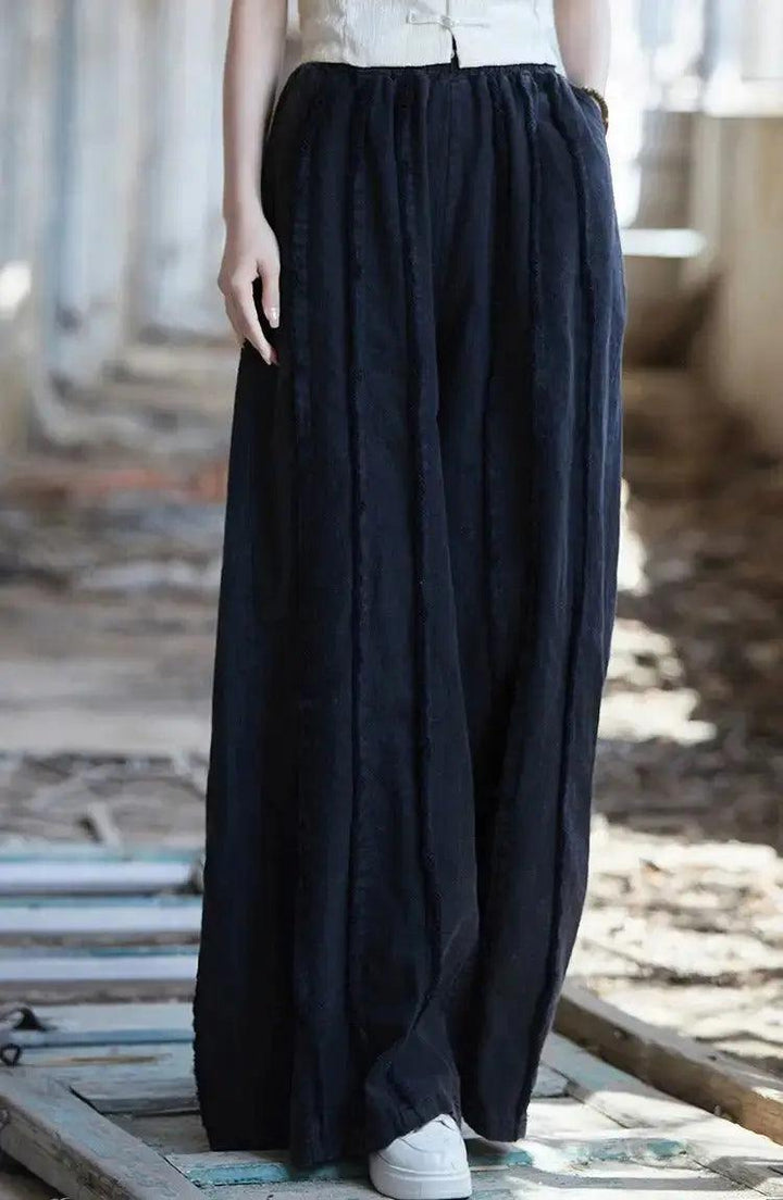 Women's Linen Pants Culottes with Retro Wide Leg Style-Women's pants-Thebesttailor-One size-Black-Thebesttailor