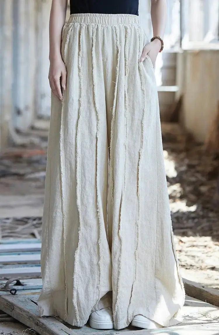 Women's Linen Pants Culottes with Retro Wide Leg Style-Women's pants-Thebesttailor-Thebesttailor