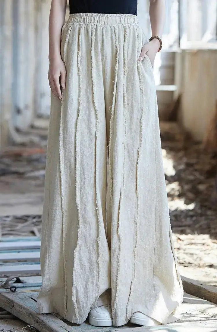 Women's Linen Pants Culottes with Retro Wide Leg Style-Women's pants-Thebesttailor-Thebesttailor