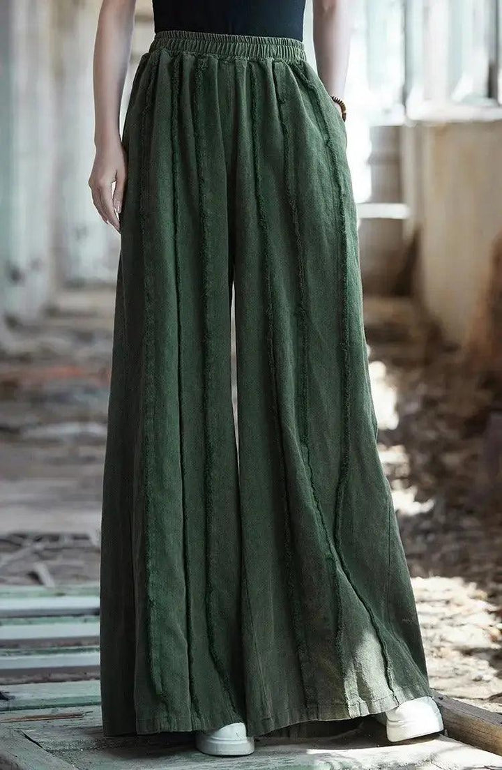Women's Linen Pants Culottes with Retro Wide Leg Style-Women's pants-Thebesttailor-Thebesttailor