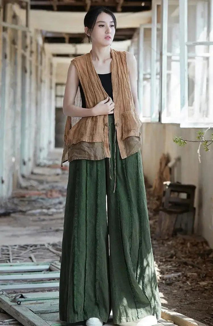 Women's Linen Pants Culottes with Retro Wide Leg Style-Women's pants-Thebesttailor-Thebesttailor