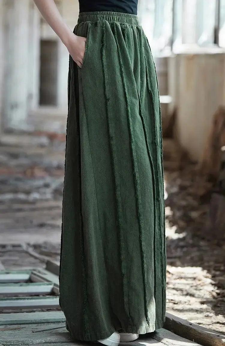 Women's Linen Pants Culottes with Retro Wide Leg Style-Women's pants-Thebesttailor-Thebesttailor