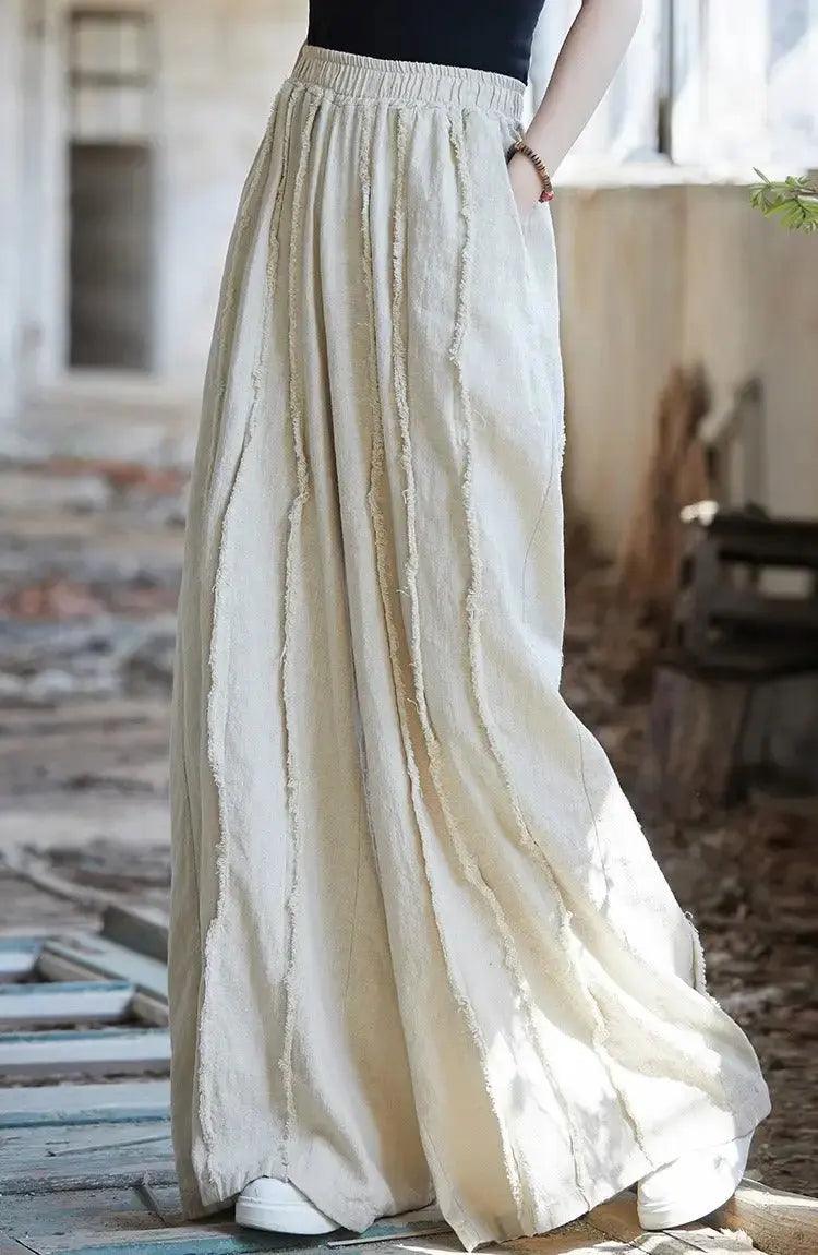 Women's Linen Pants Culottes with Retro Wide Leg Style-Women's pants-Thebesttailor-Thebesttailor