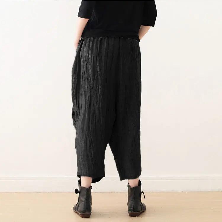Casual Linen Wide-Leg Pants with Pleated Texture for Women-Women's pants-Thebesttailor-Thebesttailor