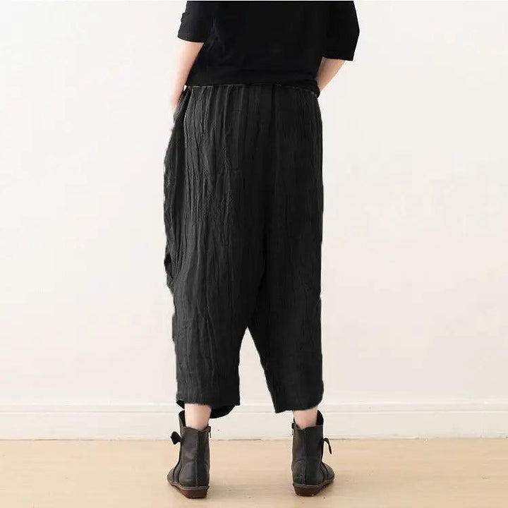 Casual Linen Wide-Leg Pants with Pleated Texture for Women-Women's pants-Thebesttailor-Thebesttailor