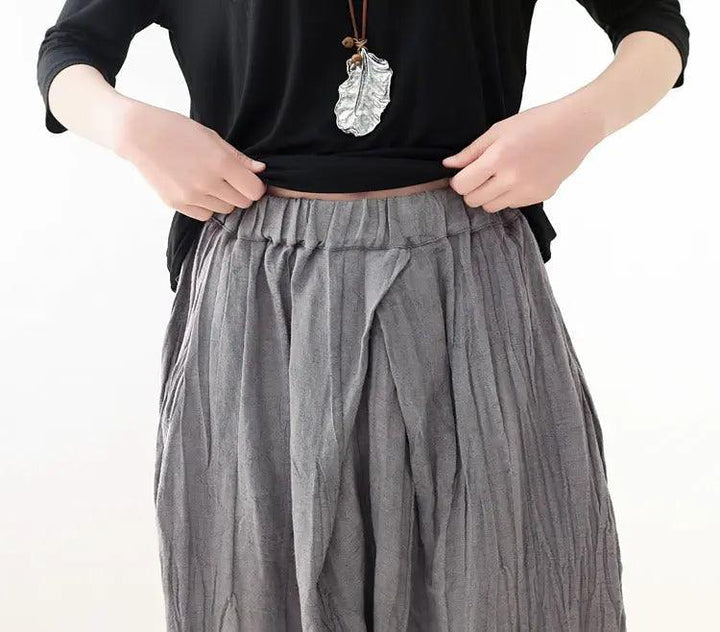 Casual Linen Wide-Leg Pants with Pleated Texture for Women-Women's pants-Thebesttailor-Thebesttailor