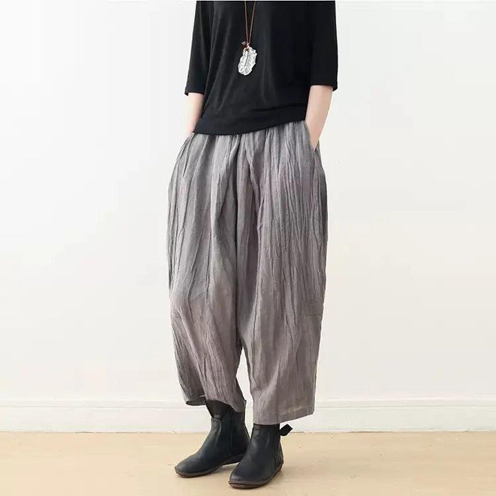 Casual Linen Wide-Leg Pants with Pleated Texture for Women-Women's pants-Thebesttailor-One size-Gray-Linen-Thebesttailor