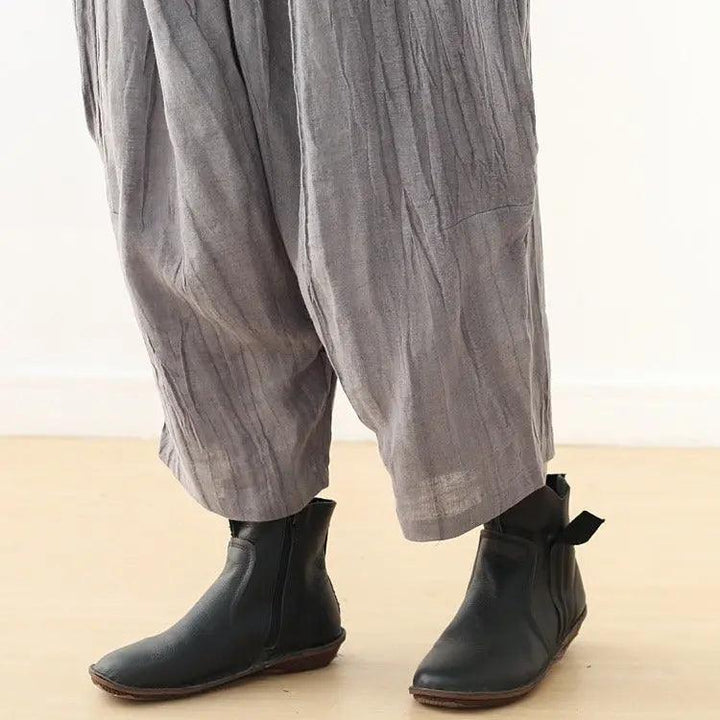 Casual Linen Wide-Leg Pants with Pleated Texture for Women-Women's pants-Thebesttailor-Thebesttailor