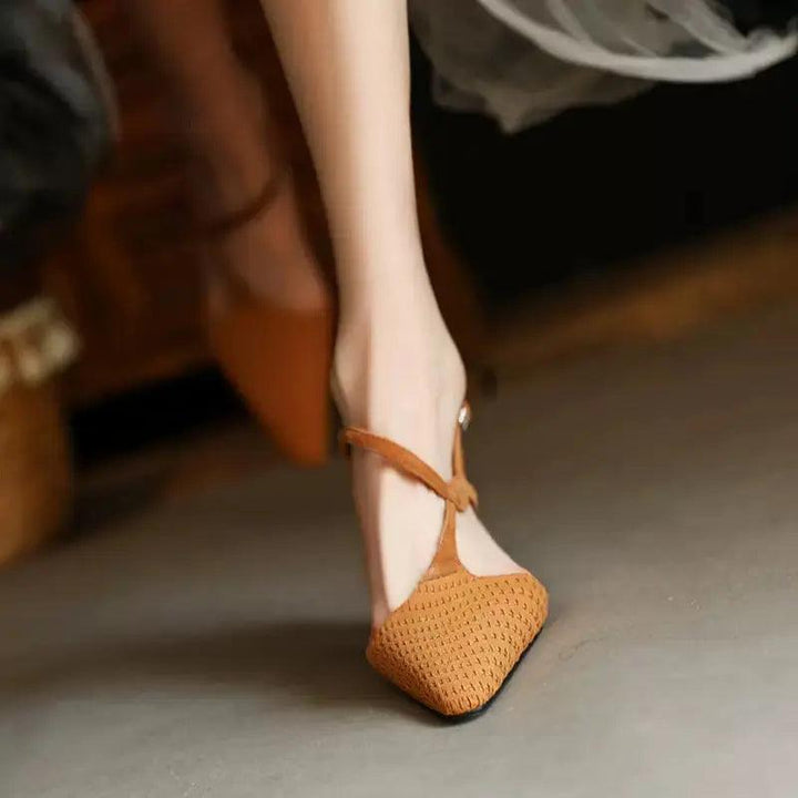Retro Chic Vintage Leather Chunky Heel Ankle Sandals-FLAT SHOES-Thebesttailor-Thebesttailor