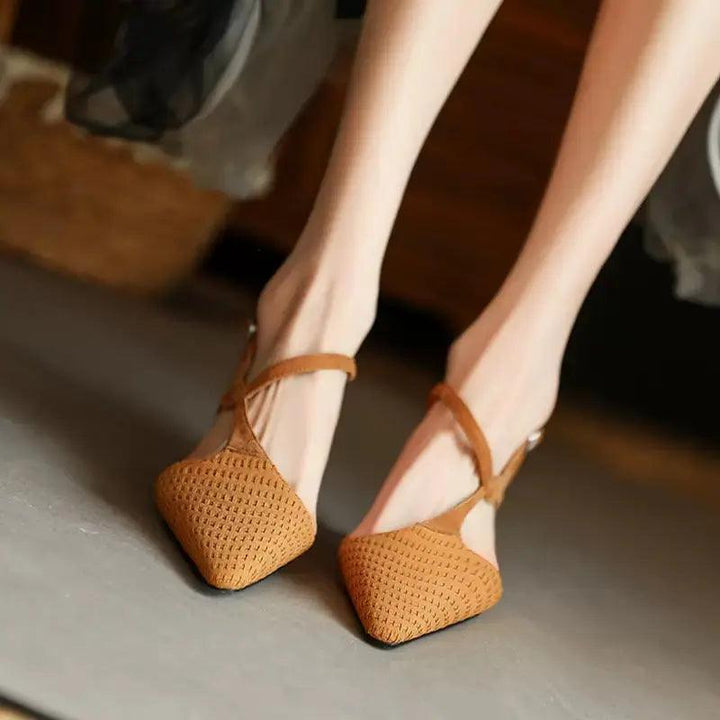 Retro Chic Vintage Leather Chunky Heel Ankle Sandals-FLAT SHOES-Thebesttailor-35-Brown-Thebesttailor