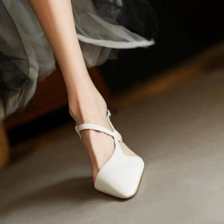 Retro Chic Vintage Leather Chunky Heel Ankle Sandals-FLAT SHOES-Thebesttailor-35-White-Thebesttailor