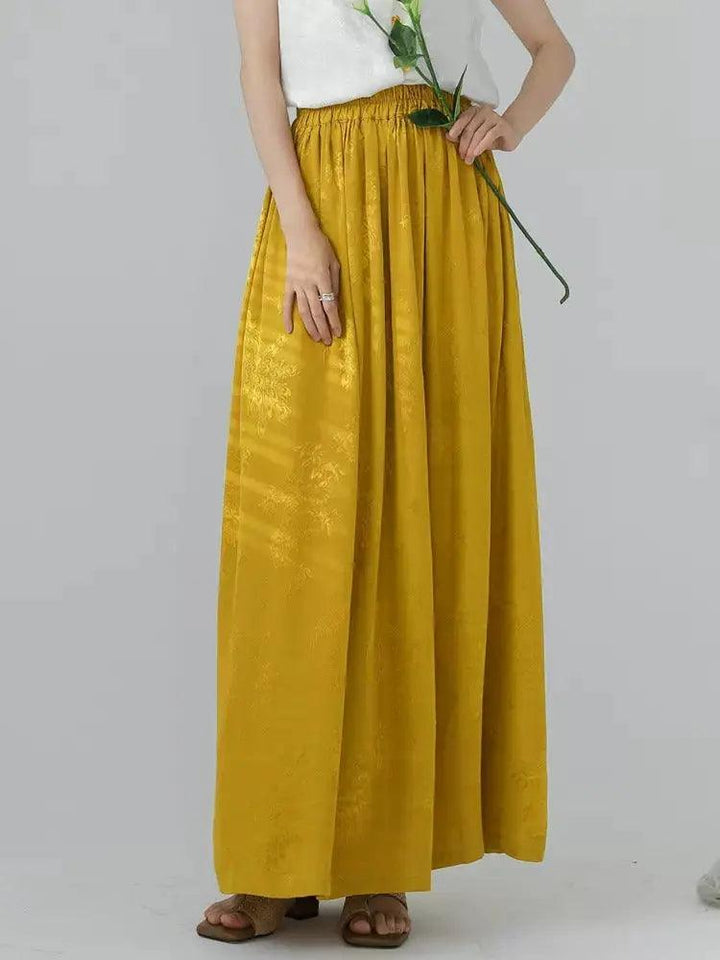Maxi Skirt for Women's Summer Prom Yellow Jacquard Skirt-Women's Skirts-Thebesttailor-Thebesttailor