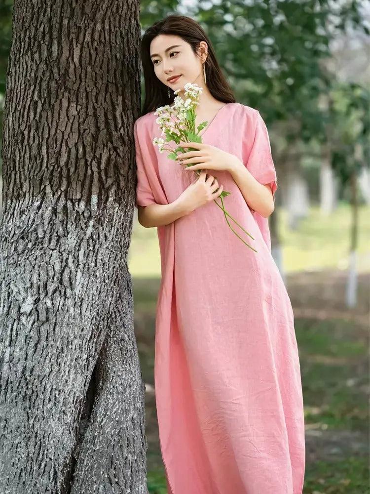 Prom dresses - Loose Fit A-Line Summer Pink Robe-Women's dress-Thebesttailor-Thebesttailor