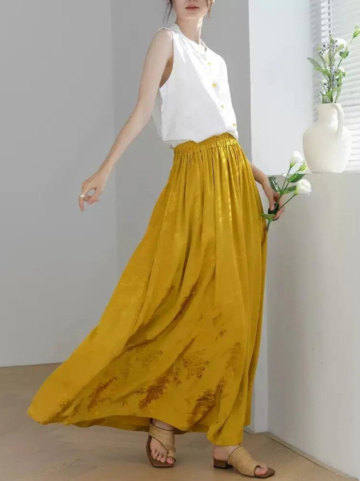 Maxi Skirt for Women's Summer Prom Yellow Jacquard Skirt-Women's Skirts-Thebesttailor-Thebesttailor