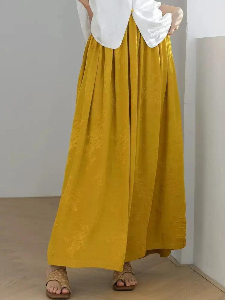 Maxi Skirt for Women's Summer Prom Yellow Jacquard Skirt-Women's Skirts-Thebesttailor-Thebesttailor