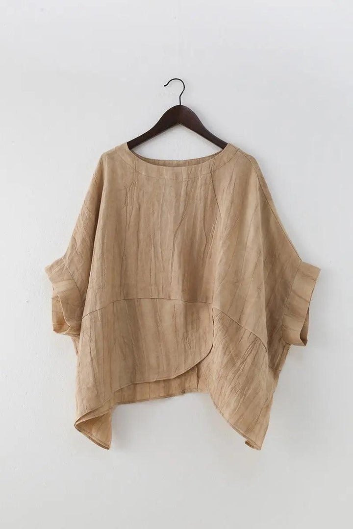 Women's Summer Clothing Linen Bat Sleeve Top and Carrot Pants Set-Women's Shirt-Thebesttailor-Thebesttailor