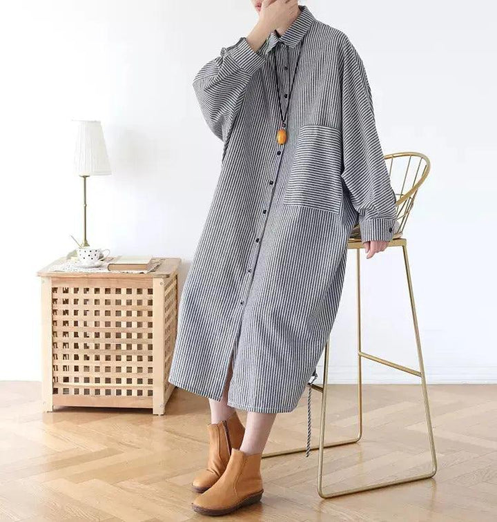 striped long sleeve shirt womens Cotton Button-down shirts-Women's Shirt-Thebesttailor-Thebesttailor