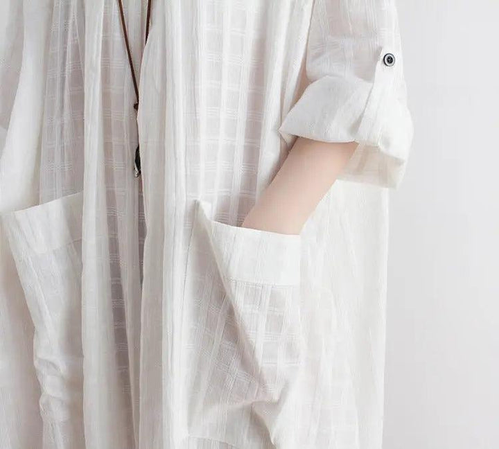 ankle length dress maxi dress for women white cotton dress-Women's dress-Thebesttailor-Thebesttailor