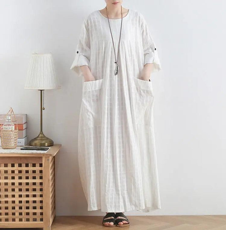 ankle length dress maxi dress for women white cotton dress-Women's dress-Thebesttailor-Thebesttailor