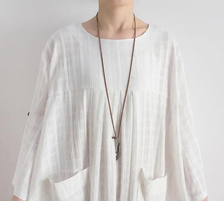 ankle length dress maxi dress for women white cotton dress-Women's dress-Thebesttailor-Thebesttailor