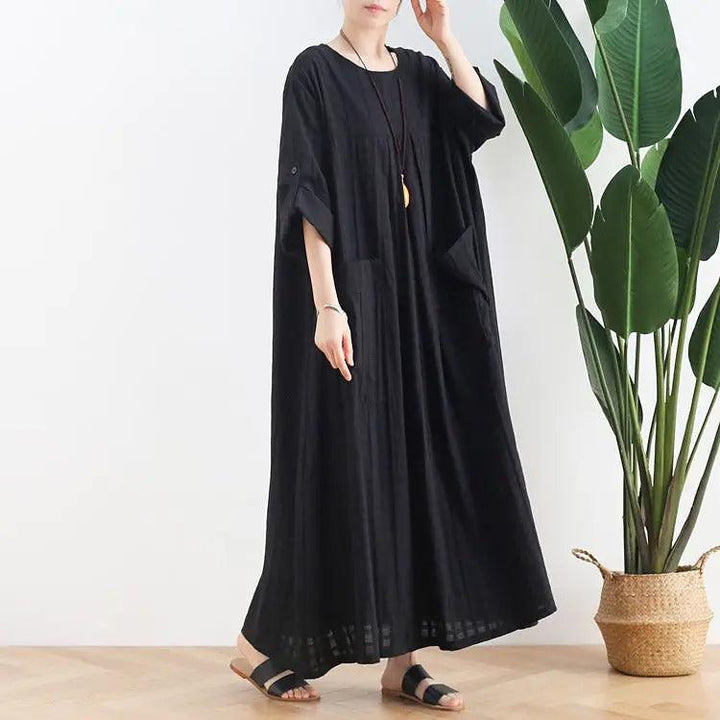 ankle length dress maxi dress for women white cotton dress-Women's dress-Thebesttailor-One size-Black-Cotton-Thebesttailor