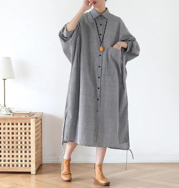 striped long sleeve shirt womens Cotton Button-down shirts-Women's Shirt-Thebesttailor-Thebesttailor