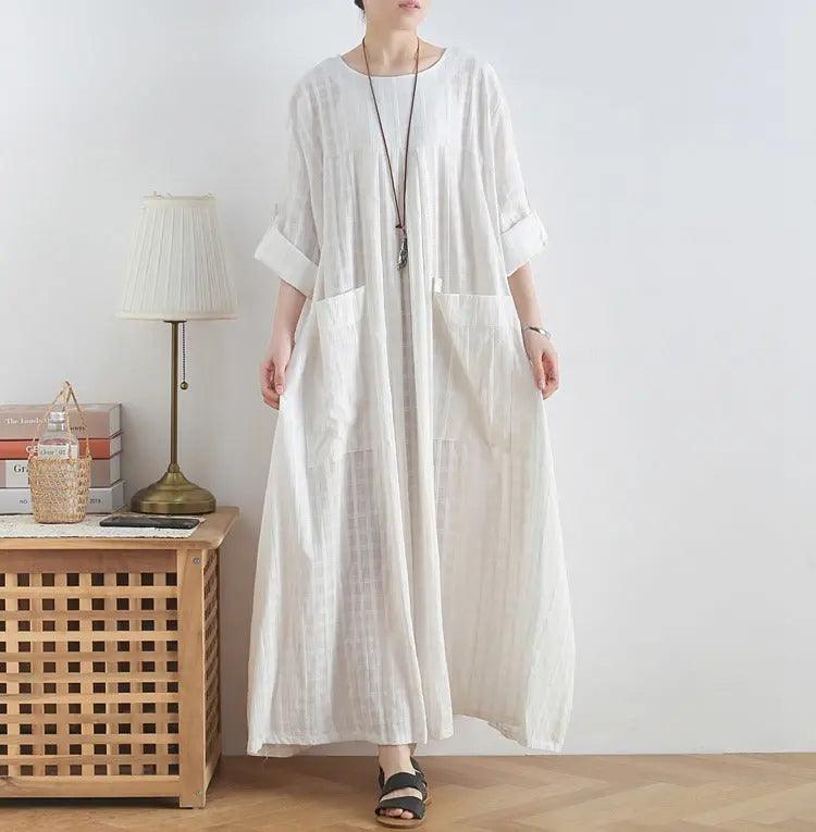 ankle length dress maxi dress for women white cotton dress-Women's dress-Thebesttailor-Thebesttailor