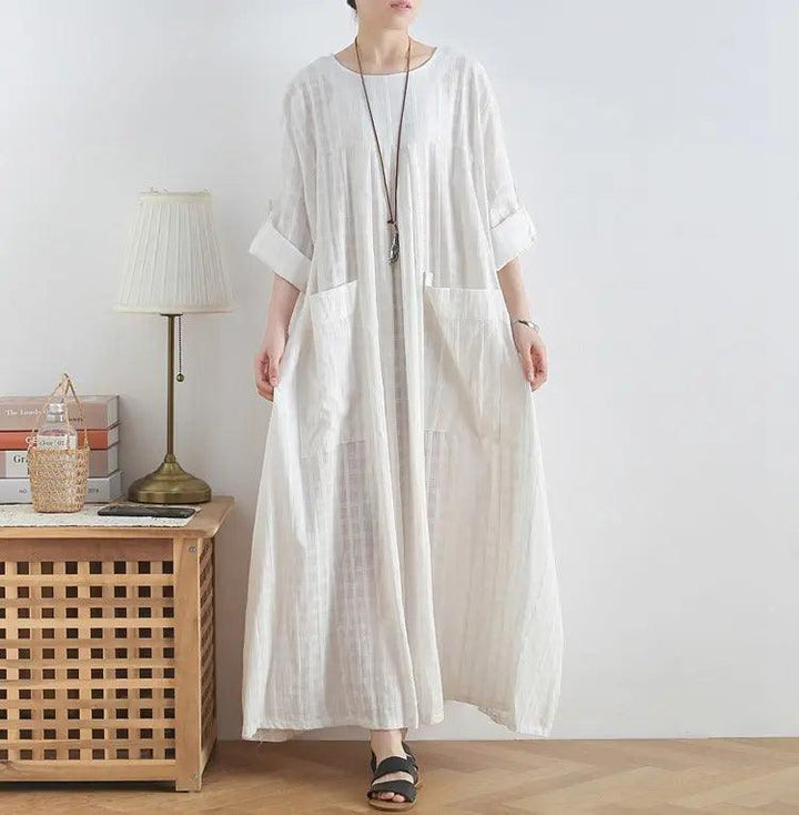 ankle length dress maxi dress for women white cotton dress-Women's dress-Thebesttailor-Thebesttailor
