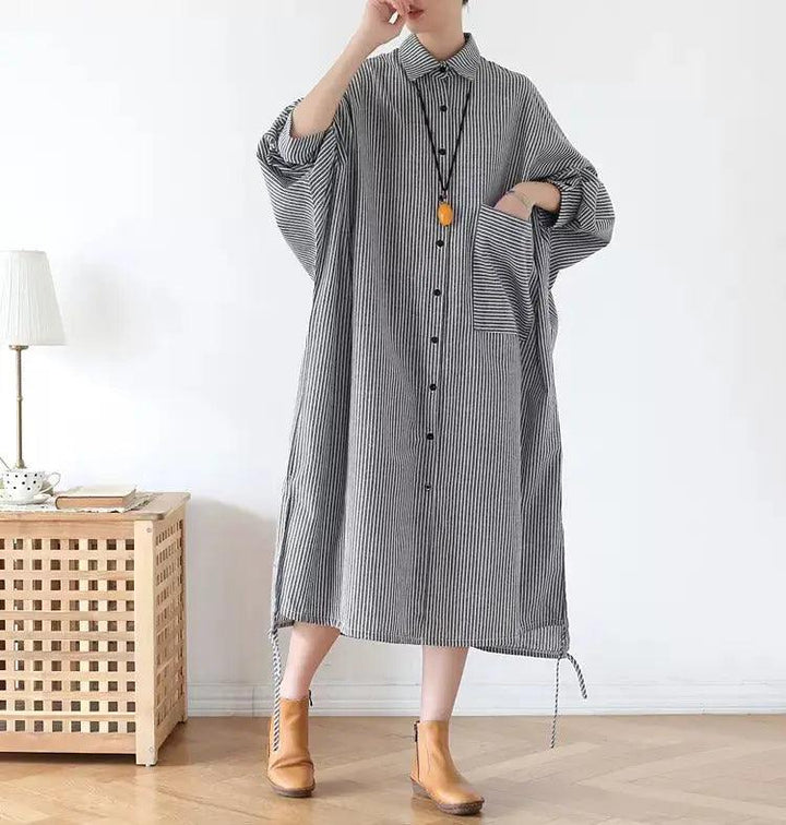 striped long sleeve shirt womens Cotton Button-down shirts-Women's Shirt-Thebesttailor-Thebesttailor