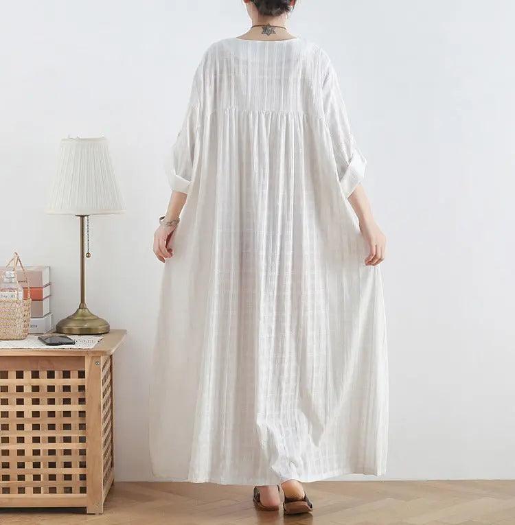ankle length dress maxi dress for women white cotton dress-Women's dress-Thebesttailor-Thebesttailor