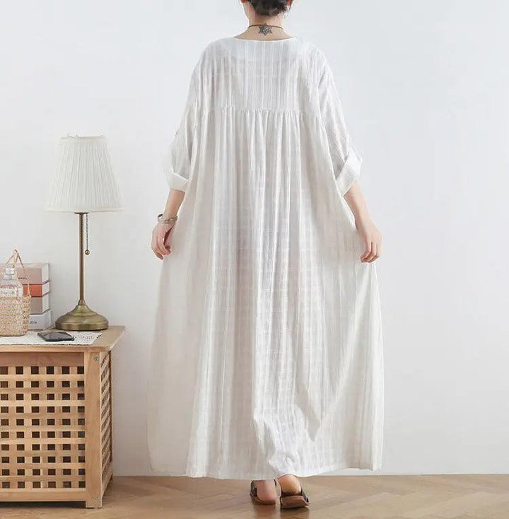 ankle length dress maxi dress for women white cotton dress-Women's dress-Thebesttailor-Thebesttailor