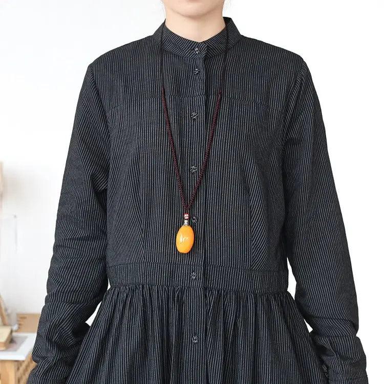 linen wrap dress stripe linen summer dresses maxi dress with pockets-Women's dress-Thebesttailor-Thebesttailor