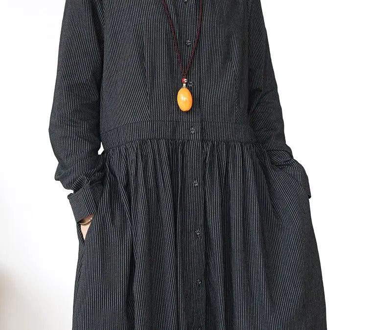 linen wrap dress stripe linen summer dresses maxi dress with pockets-Women's dress-Thebesttailor-Thebesttailor