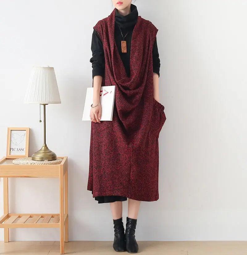 sleeveless dresses for women Cotton blend maxi dress with pockets-Women's dress-Thebesttailor-One size-Red-Cotton-Thebesttailor