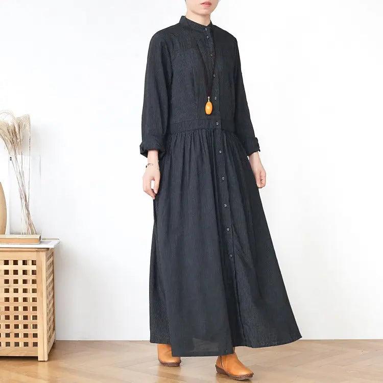 linen wrap dress stripe linen summer dresses maxi dress with pockets-Women's dress-Thebesttailor-Thebesttailor