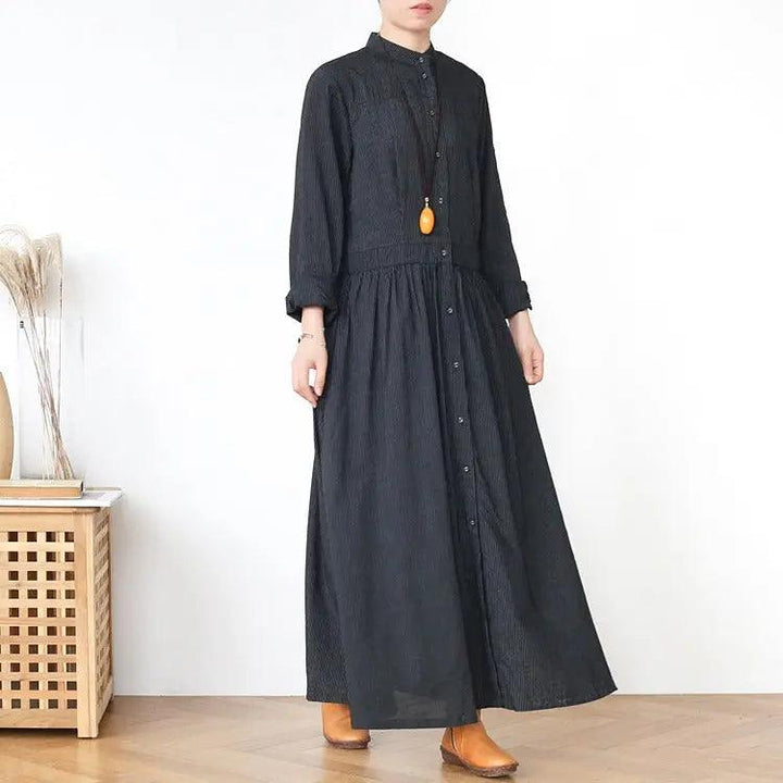 linen wrap dress stripe linen summer dresses maxi dress with pockets-Women's dress-Thebesttailor-Thebesttailor