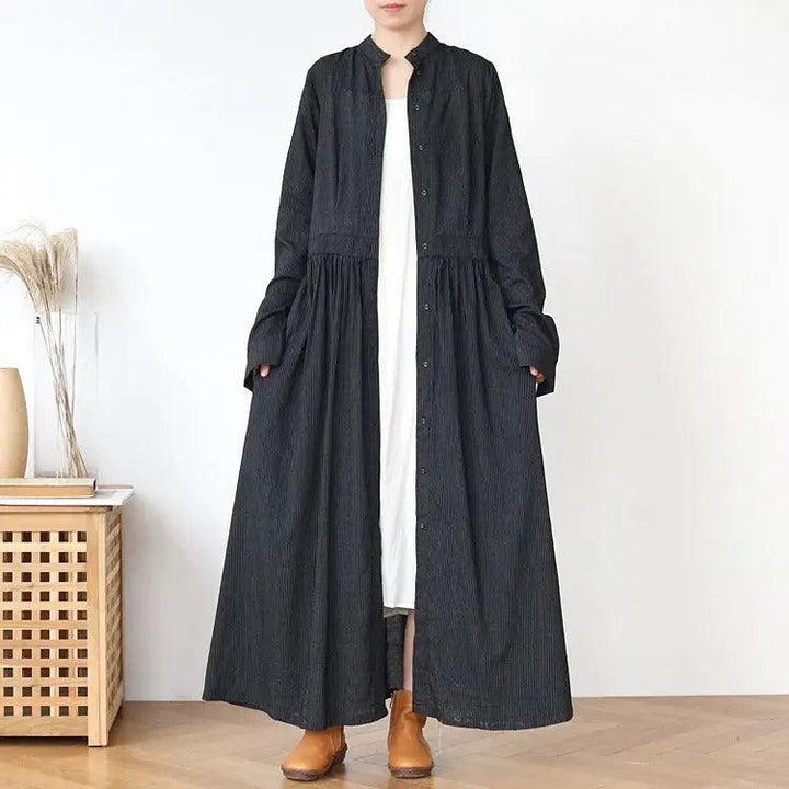 linen wrap dress stripe linen summer dresses maxi dress with pockets-Women's dress-Thebesttailor-Thebesttailor