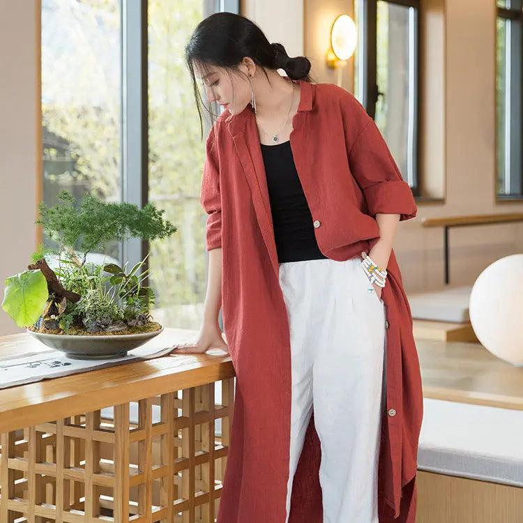 100 linen shirts womens long sleeves blouse womens long sleeve tops-Women's Shirt-Thebesttailor-Thebesttailor