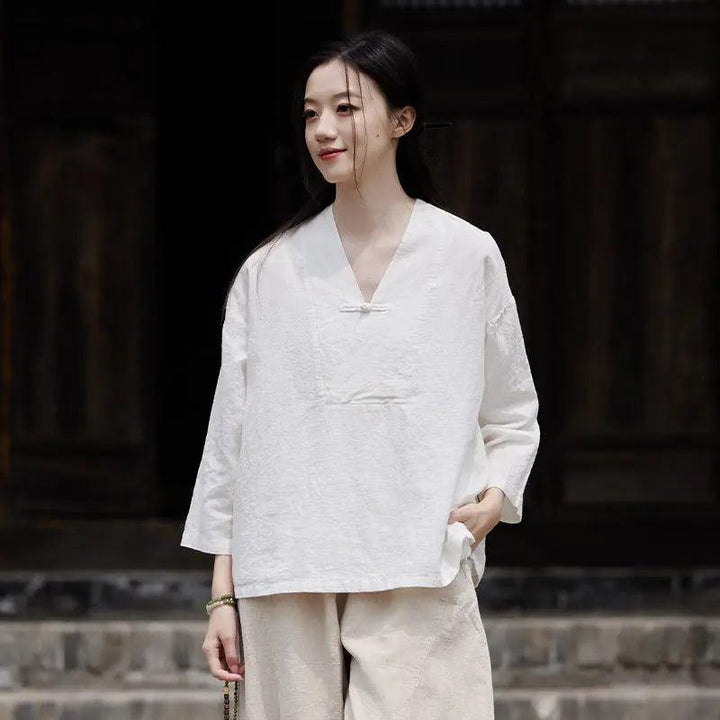 linen shirts women summer tops womens blouses 3 4 sleeve tops-Women's Shirt-Thebesttailor-Thebesttailor