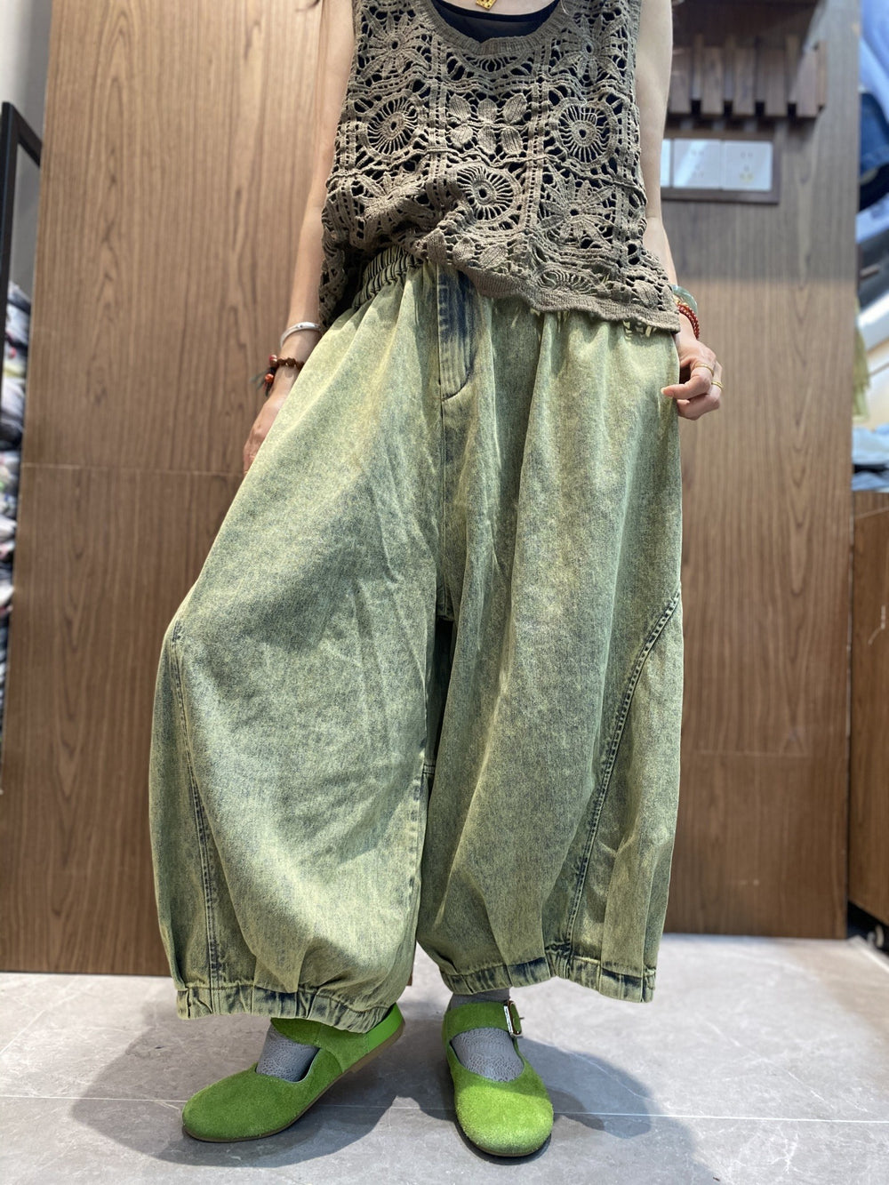 wide leg denim harem pants women sale by Thebesttailor
